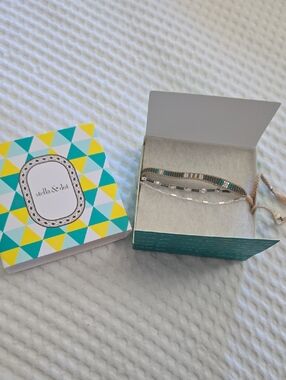 Stella & Dot Teal and Silver Mixed Bracelet Set